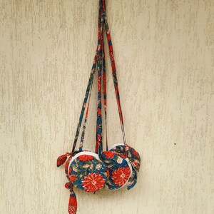 Mini sac à bandoulière matelassé en gros de coton Petit sac à bijoux/Porte-monnaie/Sac pour pièces de monnaie imprimé bloc/Sac rond à fermeture éclair/Sac femme cadeau/Étui pour écouteurs