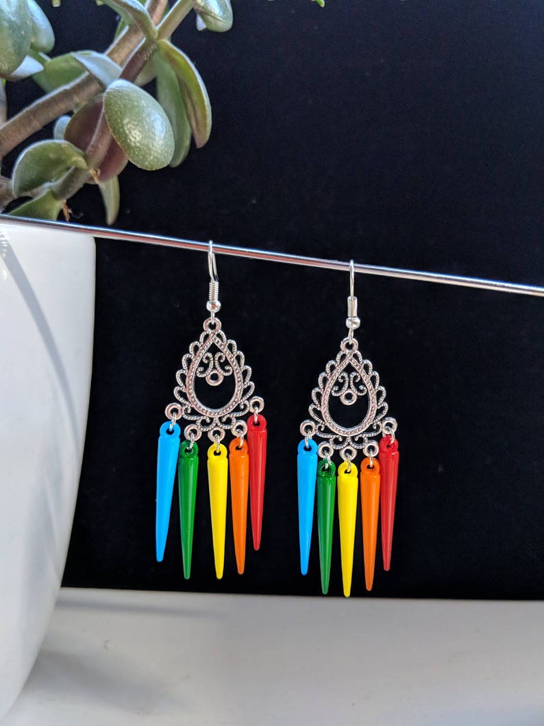 Pride LGBT Spike Chandelier Drop Earrings Rainbow