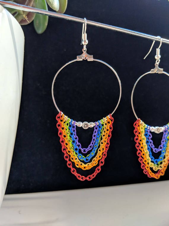 Pride LGBT Spike Chandelier Drop Earrings Rainbow