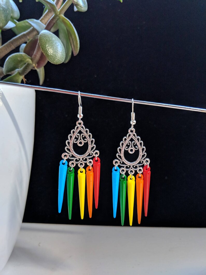 Pride LGBT Spike Chandelier Drop Earrings Rainbow