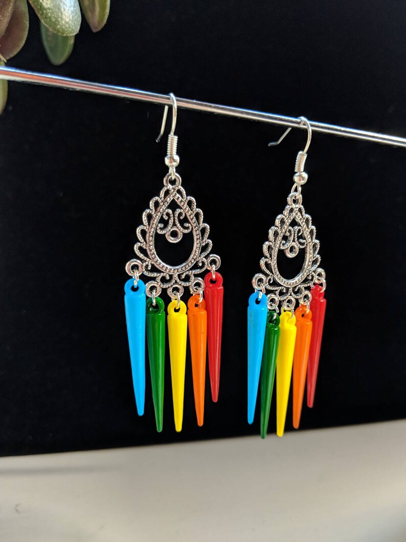 Pride LGBT Spike Chandelier Drop Earrings Rainbow