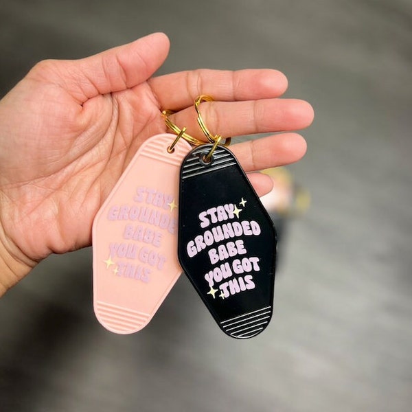 Stay grounded keychain, Motivational keychain, Mental Health, Vintage hotel keychain, Gift, Cute Keychain, IVF Keychain, Keychain tag