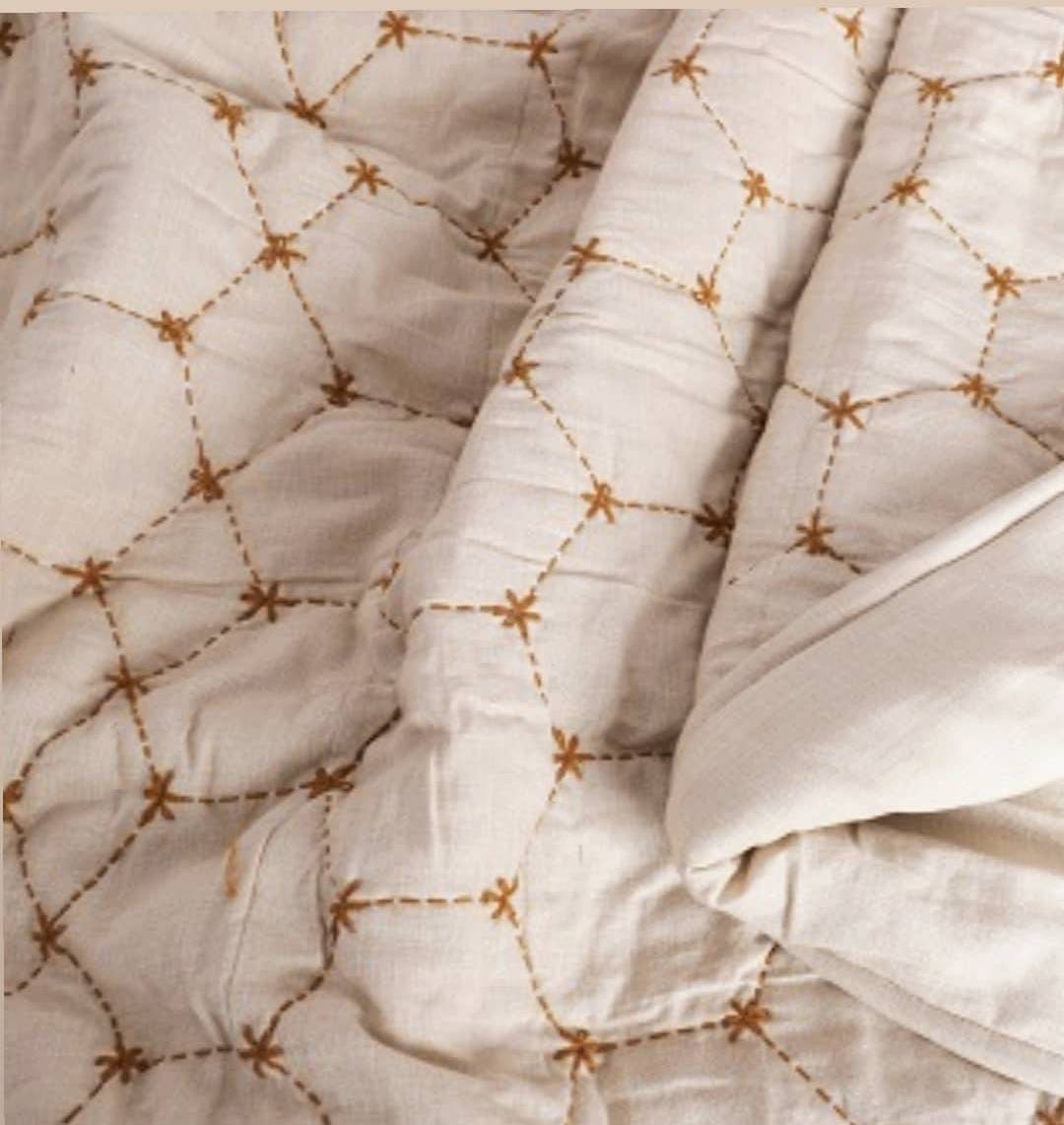 Tara Beige Embroidered Linen Duvet Cover Add Matching Etsy