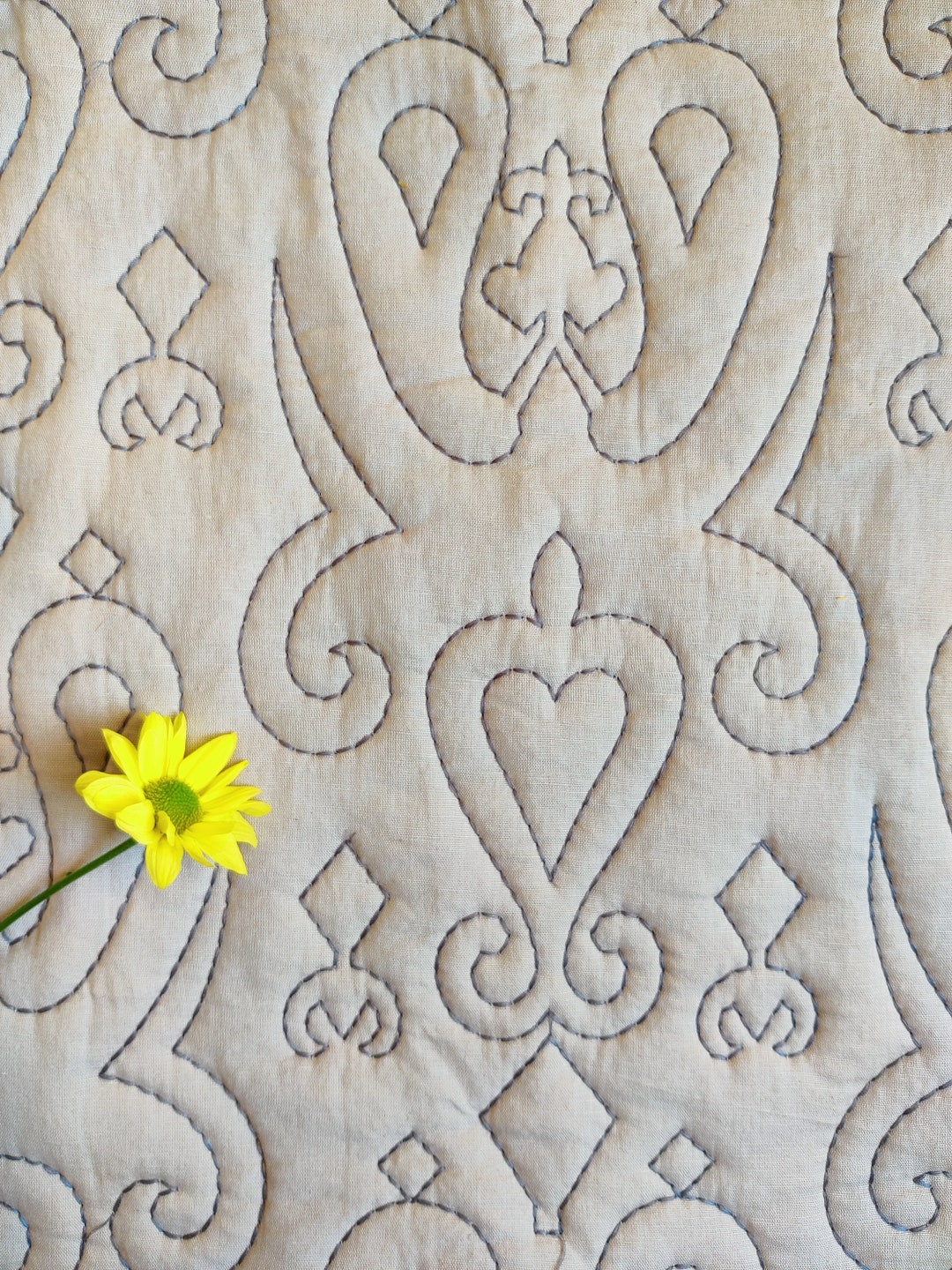 Ikat Embroidered Cotton Duvet Cover or Quilt in Ivory & Blue Etsy