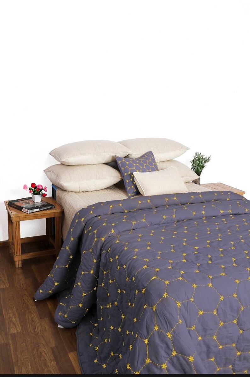 Yellow Duvet Cover embroidered on cotton fabric / Mustard Etsy