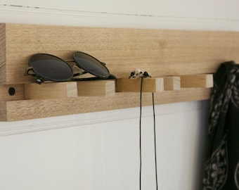 Hook Rack - Hook Board - Coat Rack - Hat Rack - Wall Hooks - Shelf - Contemporary Design with Removable Pegs
