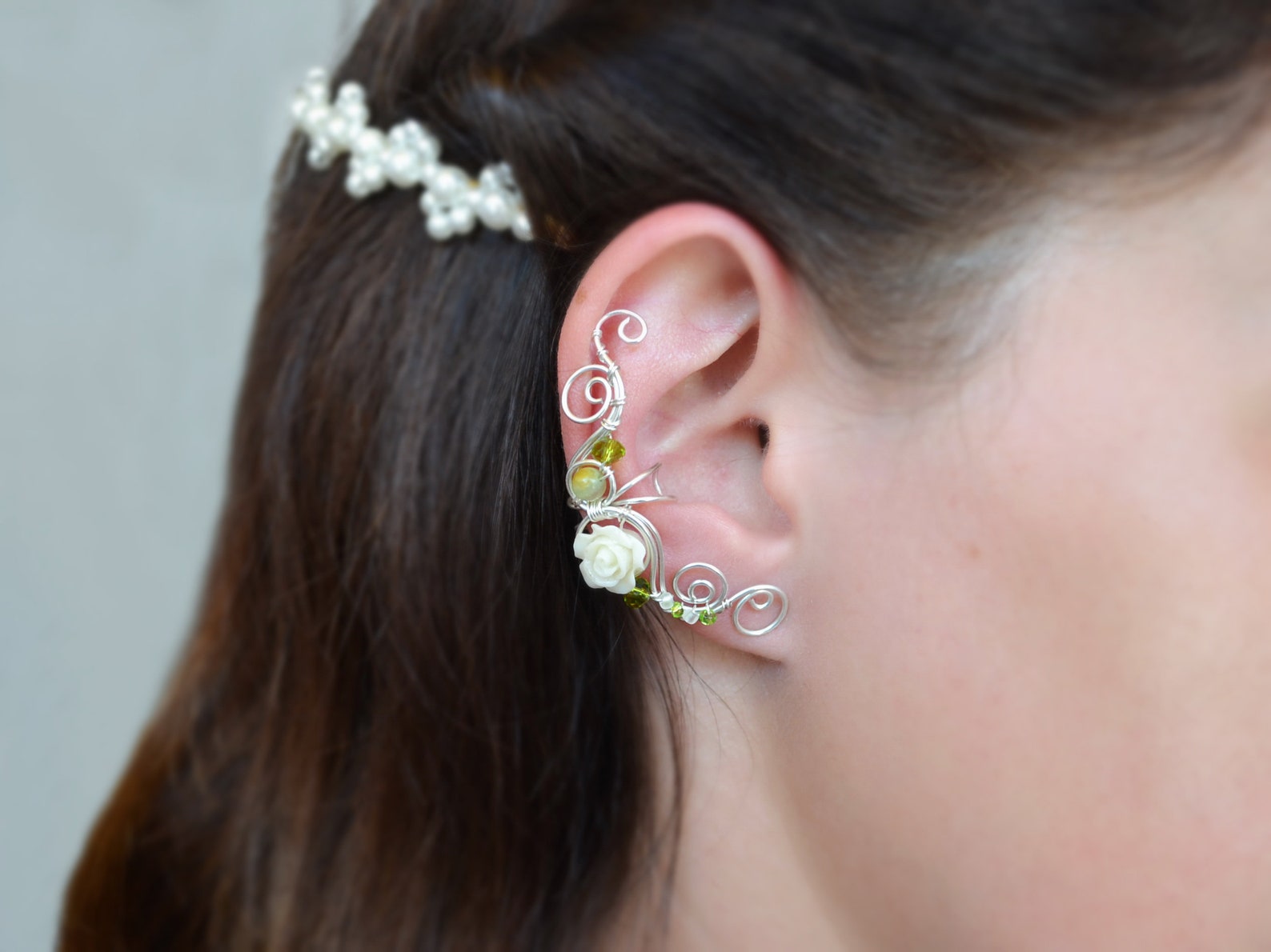 White Rose Ear Cuff White Rose Earrings Wedding Jewelry No Etsy