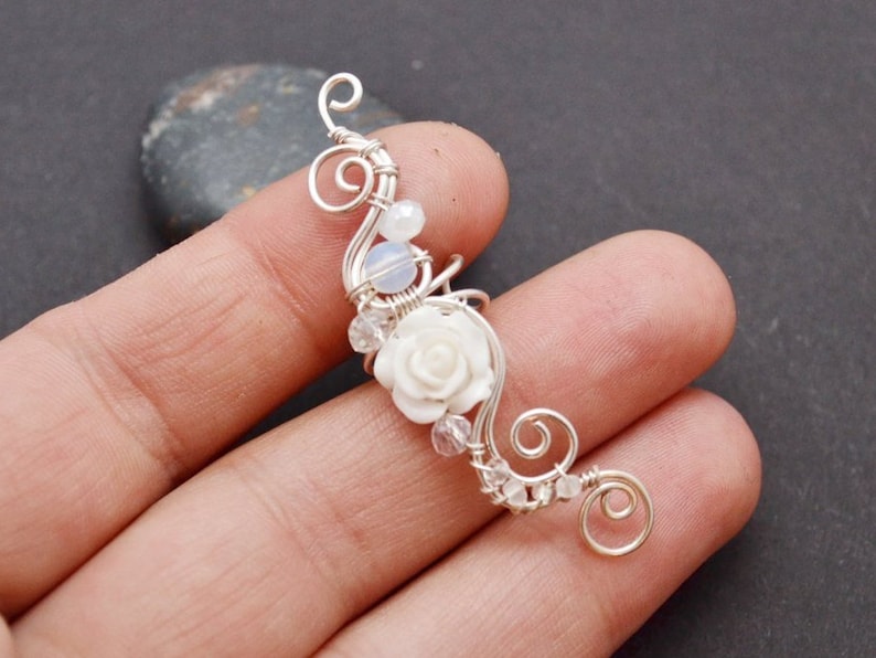 Wedding Ear Cuffs no Piercing Ear crawler earrings White Rose Fake Earrings Bridal Moonstone Earrings