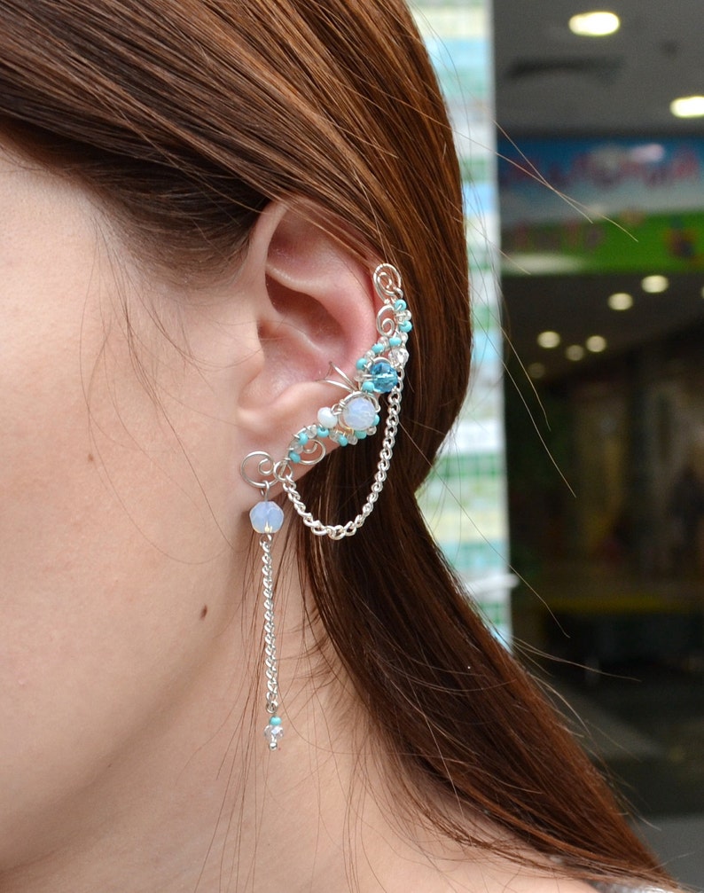 Fake Piercing Moonstone Earrings Ear Cuff No Piercing Oreille Etsy