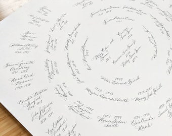 Family Tree Calligraphy | Custom Handwritten Family Tree Art | Genealogy Fan Chart | Grandfather Gift, Gift for Parents, Ancestry Research