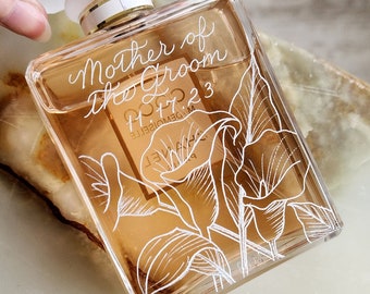 Engraved Perfume Bottle, Fragrance Engraving Flowers | Personalized Bridesmaid Proposal | Bridal Party, Wedding Day of Gifts for Mom, Bride