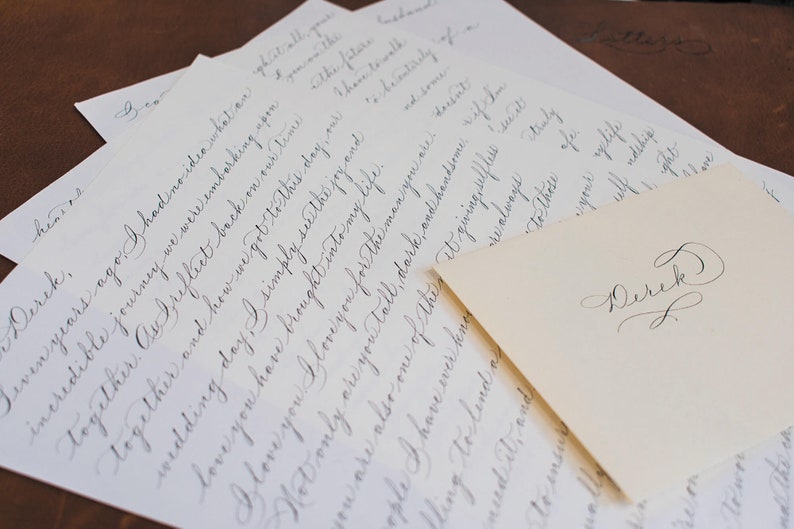 Anniversary gift love letter in handwritten calligraphy.