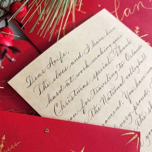 Carta auténtica de Papá Noel escrita a mano / Carta personalizada de Papá Noel / Carta de caligrafía navideña personalizada / Carta vintage con sello de cera