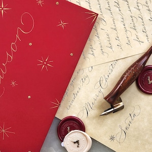 Carta personalizada de Papá Noel / Carta auténtica de Papá Noel escrita a mano / Carta de caligrafía navideña personalizada / Carta vintage con sello de cera