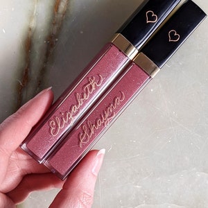 Engraved Chanel lipgloss with names in gold calligraphy