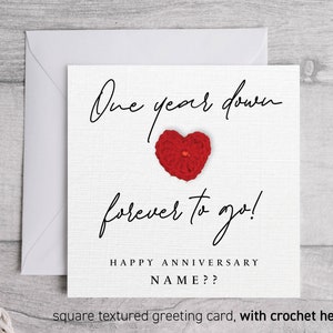 Eerste verjaardagskaart, nog één jaar te gaan, gepersonaliseerde jubileumkaart voor hem, jubileumkaart voor haar Crotchet Heart 289
