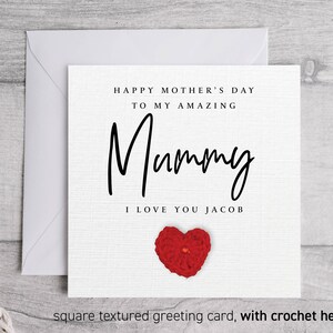 Carte de fête des mères maman, carte personnalisée pour maman, maman, carte-cadeau texturée de luxe pour la fête des mères, carte de nounou avec coeur au crochet 281