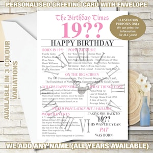 Tarjeta de cumpleaños 1980 45.° cumpleaños personalizada del Reino Unido Saludo en el año Recuerdos del nacimiento Datos del año de nacimiento Mamá Papá Él Ella Amigo Nan Abuelo 242
