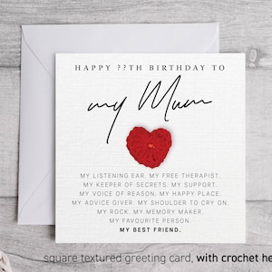 60e 50e 80e My Mum-verjaardagskaart Handgemaakte gehaakte hartkaart voor moeder Speciale moederkaart Gehaakte kaart mama - aandenken cadeau gehaakt hart 301