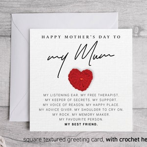 Gedicht My Mum Geburtstagskarte - Handgemachtes Häkelherz - Karte Für Mama - Besondere Mama Karte - Andenken Geschenk Crochet Herz 287