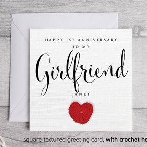 Tarjeta de aniversario de 5 años para novia, tarjeta de aniversario personalizada, tarjeta para su aniversario de 5 años Corazón de crochet 5º aniversario 293