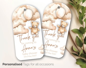 10 x Personalised Baby Shower Thank you for coming gift Tags Boho Bear Neutral Teddy Bear Beige Gender reveal gift Thank you gift 210
