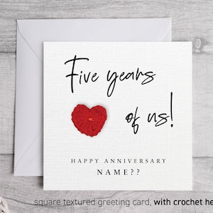 Vijf jaar jubileumkaart, gepersonaliseerde jubileumkaart, kaart voor hem haar 5-jarig jubileum Crotchet Heart 5-jarig jubileum 290