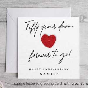 50e verjaardagskaart, nog één jaar te gaan, gepersonaliseerde jubileumkaart, kaart voor hem haar 50e verjaardag Crotchet Heart 289