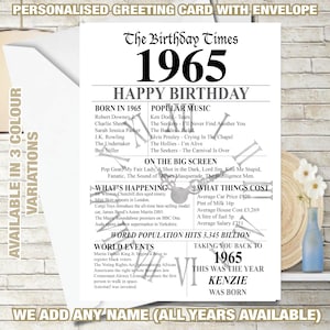 Carte d'anniversaire 1965, 60e anniversaire du Royaume-Uni, année de naissance, souvenirs, année de naissance, faits, maman, papa, lui, ami, grand-père, grand-père 242