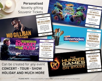 Puede incluir: Una colección de boletos de recuerdo personalizados para varios eventos, incluyendo Mo Gilligan, Hot Wheels Monster Trucks Live, Victoria Wood's Dinnerladies, el tributo a Elton John The Rocket Man y The Hunger Games en el escenario.