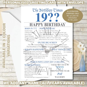 Carte d'anniversaire 2007 18e anniversaire personnalisé au Royaume-Uni Année de naissance Souvenirs de l'année de naissance Faits Maman Papa Lui Son ami Nan Grand-père 242
