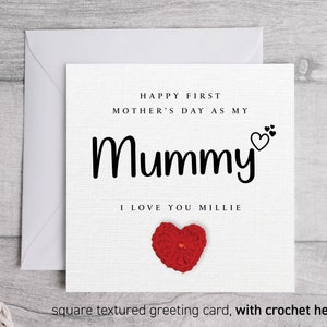 First Mother&#39;s Day card, personalised card for new mum Mother’s Day card, to mummy from baby Mother&#39;s Day gift card, with crochet heart 283