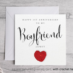 1e verjaardag vriendjeskaart, gepersonaliseerde jubileumkaart, kaart voor hem partner 1-jarig jubileum Crotchet Heart 1e verjaardag 293