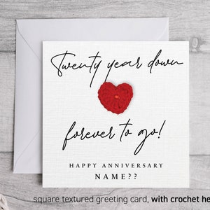 Cartão de 20 anos, falta um ano para sempre, cartão de aniversário personalizado para ele, seu aniversário de 20 anos Crotchet Heart 289