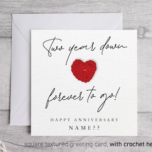 Tweede verjaardagskaart, nog één jaar te gaan, gepersonaliseerde jubileumkaart voor hem haar 2-jarig jubileum Crotchet Heart 289