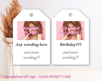 Custom personalised Gift tags, swing tag hang tags any wording any event wedding birthday funeral business hen party candle favour 171