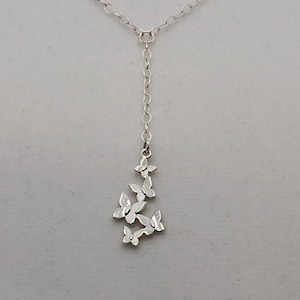 Sterling silver cascading butterfly Y necklace, dainty, nature, insects, women and girls