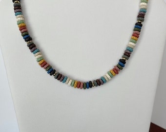 Colorful lava stone beaded necklace, fun, whimsical, lightweight, muted