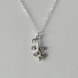 Sterling silver gecko charm necklace, lizard, reptile, dragon, small, animal