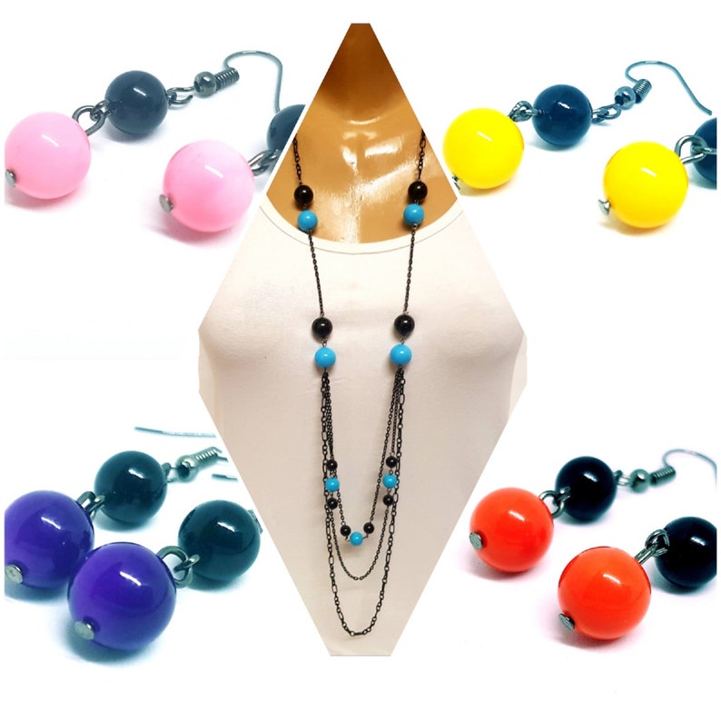 Long Large Glass Beads Necklace Set Etsy