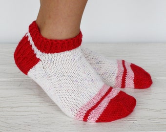 Women's wool socks short wool socks wool house socks ankle lounge socks hand knit socks bright colorful winter leg warmers