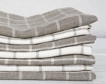 Juego de paños de cocina de lino puro a cuadros, absorbentes y a cuadros.