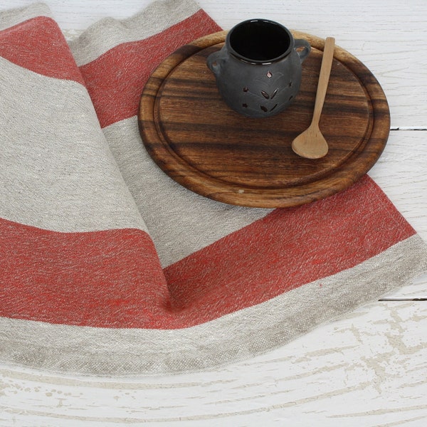 Natural linen towel thick tea towel rustic kitchen towel rough absorbent striped grain sack flax dish towel
