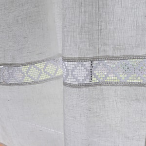 White linen curtain natural linen curtain with lace linen curtain panel french lace curtain linen cafe curtain custom curtain privacy drapes