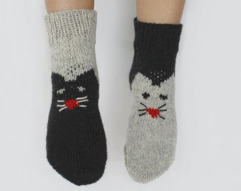 Cute wool socks cat animal socks funny wool socks unisex warm socks hand knit socks