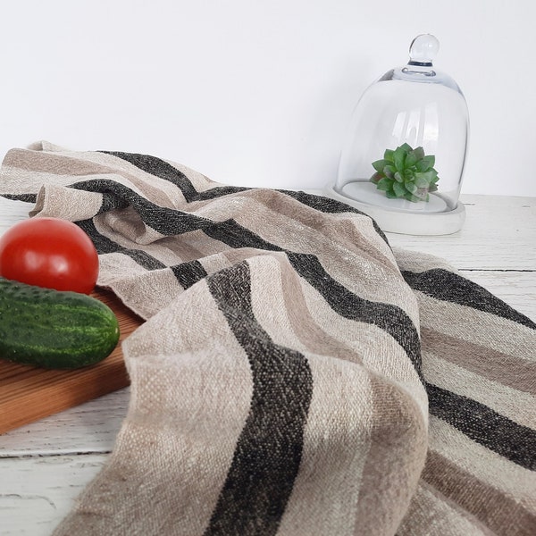 Rustic linen towel pure linen towel french farmhouse kitchen tea towel thick linen towel rough striped grain sack towel linen dishcloth