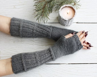 Long arm warmers fingerless gloves knit women's gloves hand knitted wool wrist warmers warm winter gloves