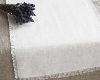 Off white linen table runner Wedding table runner Table runner with fringes