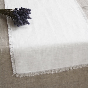 Off white linen table runner Wedding table runner Table runner with fringes