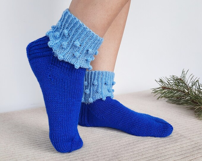 Short winter socks bobble knit socks warm winter socks women's ankle socks knit wool socks hand knit socks